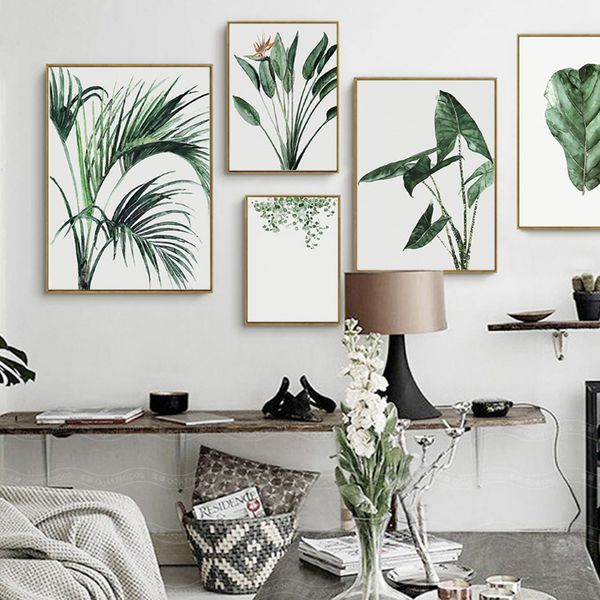 

watercolor green plants leaves canvas paintings nordic scandinavian office wall art poster picture for living room home decor