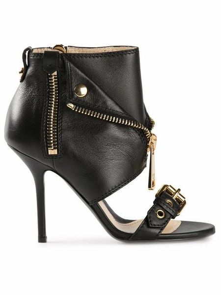 

catwalk thread empty decorative tassels before knitting zipper open toe cross straps fine with rome open-toed shoes sexy, Black