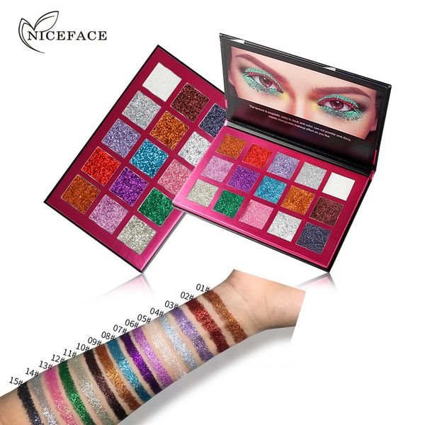 NICEFACE Glitter Enjeksiyon Preslenmiş Glitters Göz Farı Elmas Gökkuşağı Makyaj Kozmetik 15 Renk Göz Farı Mıknatıs Paleti