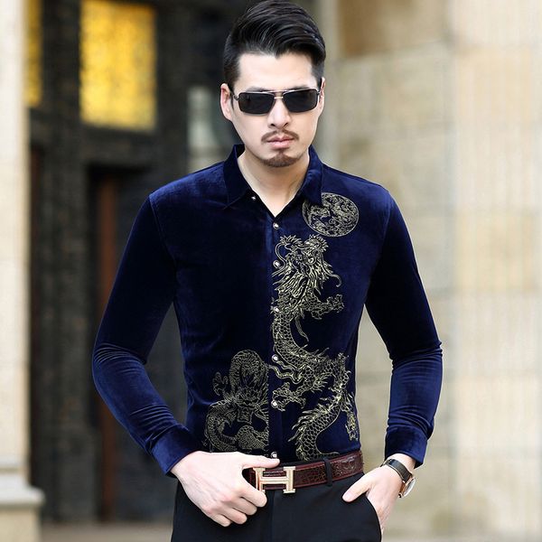 

new arrived chinese style shirt mens cashmere men shirt chinese dragon embroidery pattern long sleeve shirts for men plus 6xl, White;black