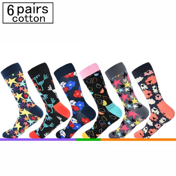 

6 пар / партии мужские носки расчесывают хлопок красочные стандартный бизнес одежда праздничный подарок чулки, Black