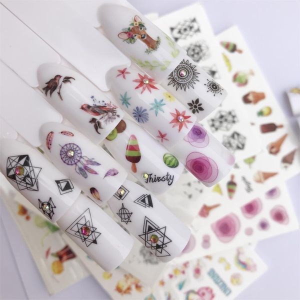 

30 styles summer butterfly & flower summer image nail decals art colorful full wraps for nail sticker water tips, Black