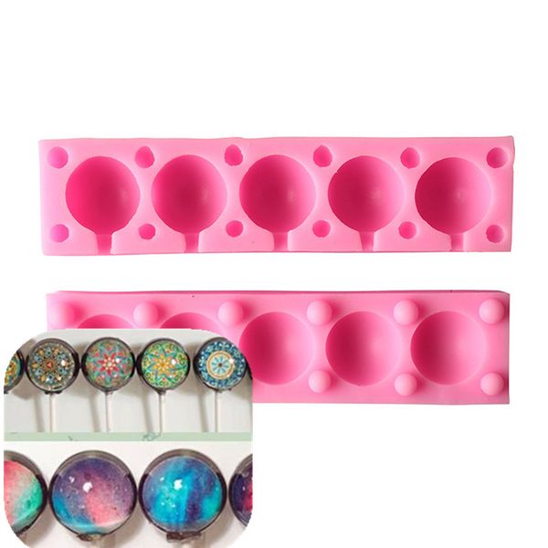 

5pcs lollipop shape silicone cake mold, kitchen baking mould for candy jelly chocolate cupcake fondant cake decorating tools