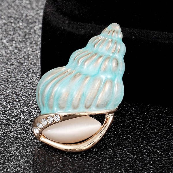 

perfect light blue enamel conch brooches for men's jewelry brand cat eye's stone hijab accessories fashion women gold pin brooch, Gray