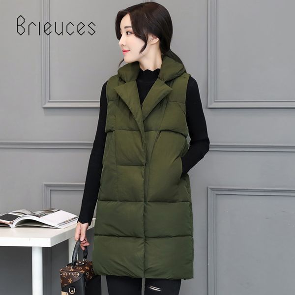 

brieuces 2018 long vest winter coat women sleeveless jacket slim female quilted coat femme korean waistcoat colete cotton padded, Black;white