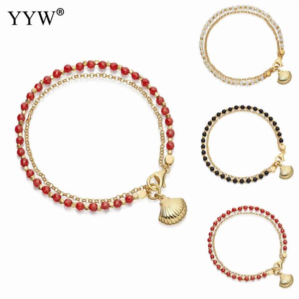 

yyw bohemia style crystal bracelet 2 layers with charm gold color plated 8inch strand for woman christmas lovely jewelry gift, Black