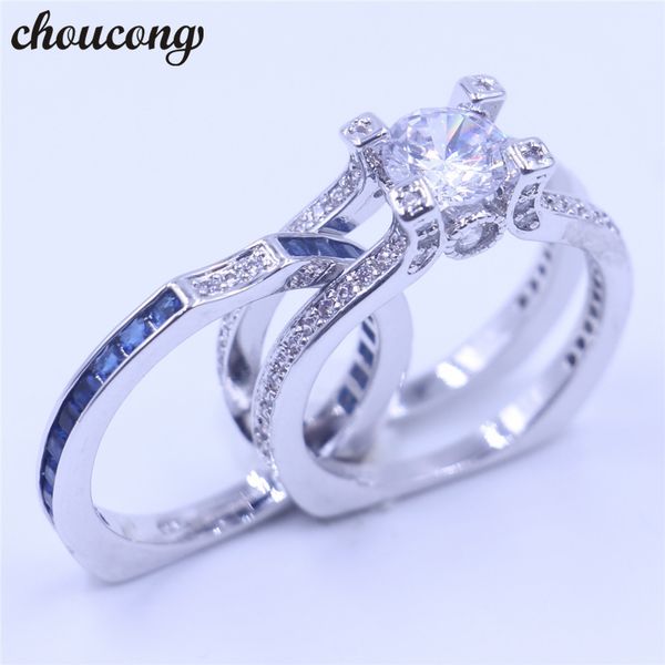 

choucong luxury women jewelry 5a blue zircon cz ring 925 sterling silver women birthstone engagement wedding band ring sz 5-11, Slivery;golden