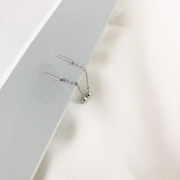 

hutang stud earrings solid 925 sterling silver 4mm ball line earrings fine fashion jewelry for women's girl's gift new, Golden;silver