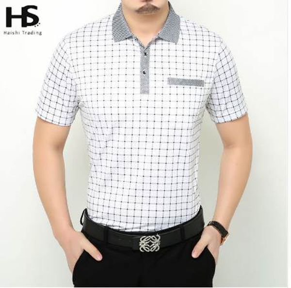 

summer short sleeve plaid t shirt with packet casual t shirt men business dress cotton t-shirt plus size 2231, White;black