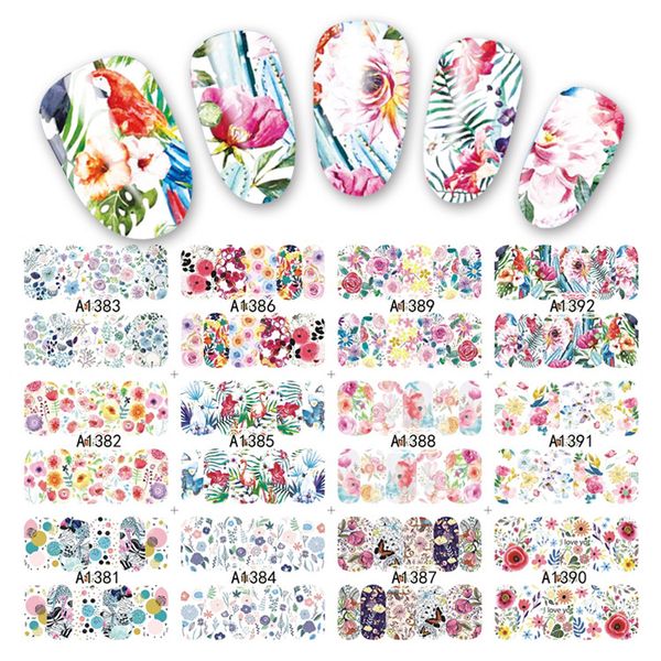 

12 designs in 1 set nail art cute flowers fruits drinks nail sticker water transfer stickers manicure decal diy, Black