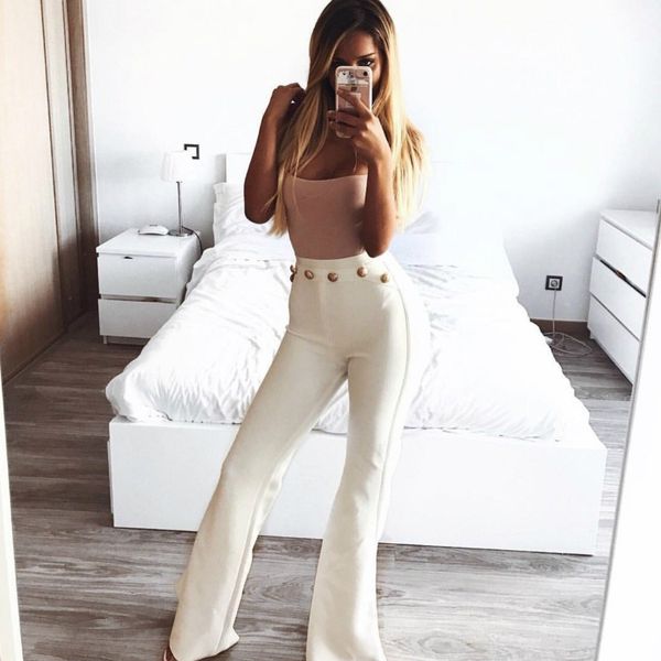 

ocstrade new arrival 2017 fashion bandage pants women white high waist rayon lady bandage trousers, Black;white