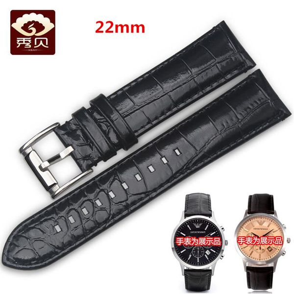 

2018 durable genuine leather watchband 22mm black/brown breathable calfskin strap with pin buckle for ar2411 ar2433 men stock