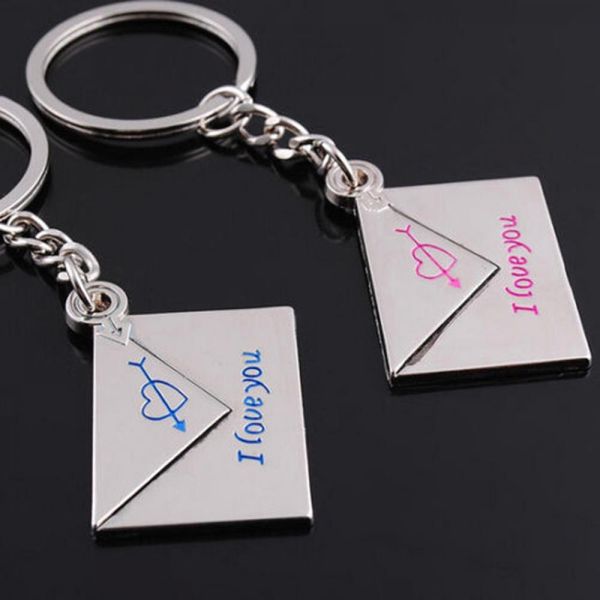 

Hot Fashion 1 Pair 2pcs Loving Envelope "I love you" Engraved Cupid's Arrow Heart Metal Keychain Keyring Keyfob Key Ring Gift