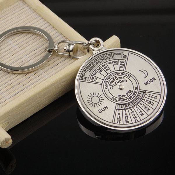 

50 years perpetual calendar keyring keychain silver alloy key chain ring keyfob