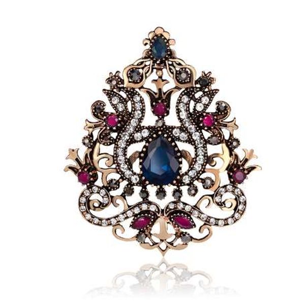 

big flower women gothic brooches crown design vintage brooch pins collar resin gold color turkish indian jewelry 6.3cm, Gray