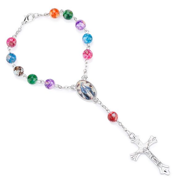 

ningxiang 2018 new arrival 8mm colorful religious beads catholic rosary bracelet our mother beaded bracelet jewelry gift, Black