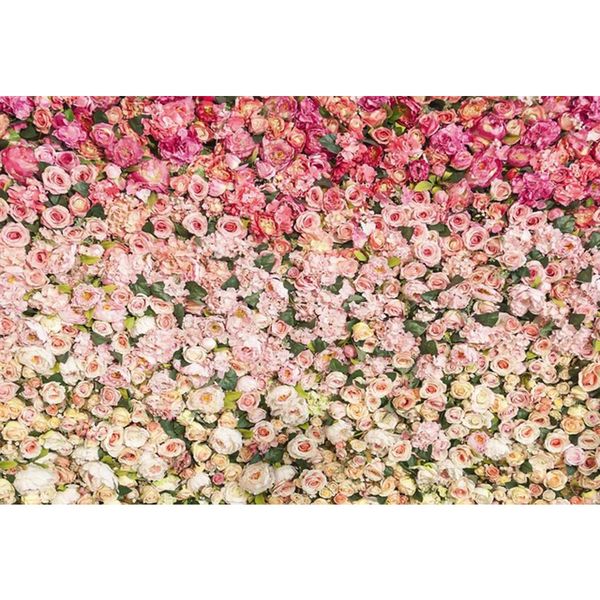 Sfondo da parete con fiori romantici per fotografia di matrimonio Stampato con fiori di rosa rosa crema Sfondo di cabine fotografiche a tema per feste a tema per ragazze
