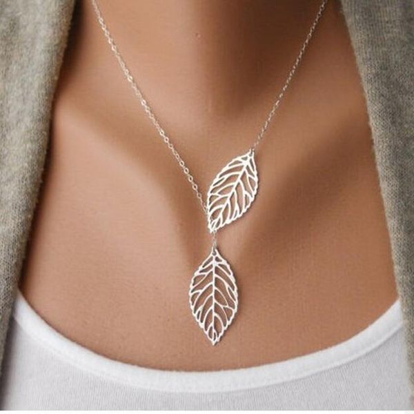 

fashion gold silver plated chain necklace leaf casual beads long strip pendants gifts women necklaces jewelry jl50