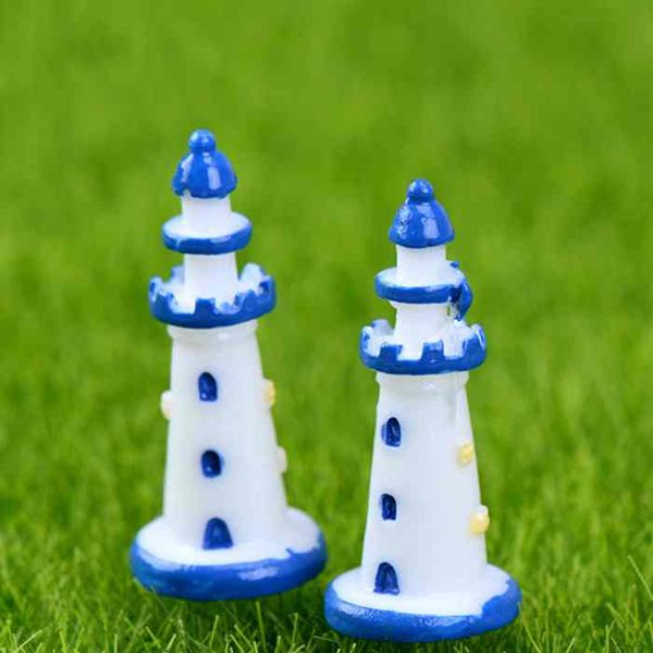 

mini mediterranean style white blue lighthouse moss terrarium hand-made aquatic ornament micro landscape accessories fairy garden diy zakka