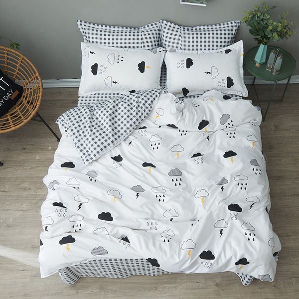 

1sky blue lattice bedding duvet cover quality egyptian cotton duvet sets -no fade soft comfortable kids boy girl korean bed set