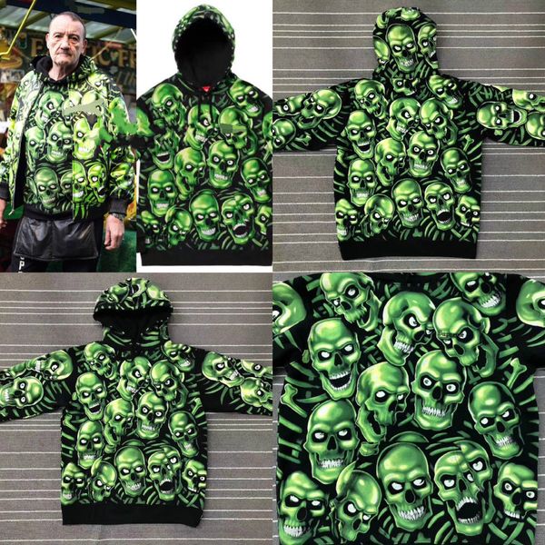 

SP Green Ghost 18ss Week1 Skull Pile Sweartshirt Noctilucent Green Men And Women Skeleton Hoodie Sweater HFWPWY064