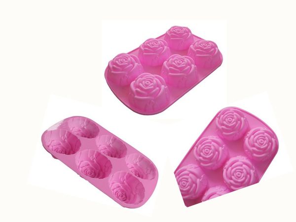 Conjunto de 6 unidades Rosas Flor Molde de Silicone para Bolo Ferramenta de Bolo Coração Gelatina Sabonete Molde de Geléia Estojo de Grau Alimentício Ferramentas de Cozinha Molde de Silicone