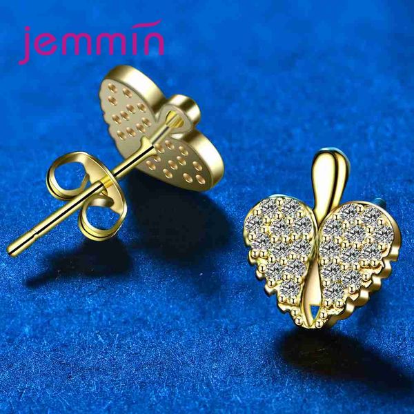 

jemmin shiny heart shape design stud earrings for lovely women femlae pretty gifts 925 100% sterling silver cubic zirconia crazy, Golden;silver