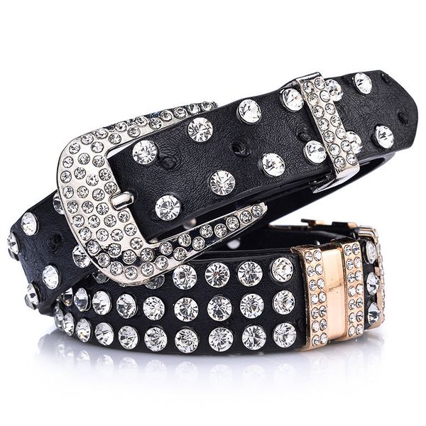 

pin buckle luxury rhinestones leopard print pu leather belts for women female strap for jeans women belt, Black;brown