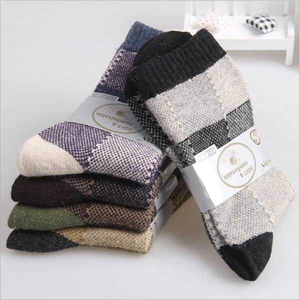 

men's autumn winter thermal soft socks thick line patchwork socks national style nw284, Black