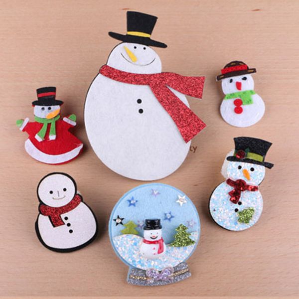 

20pcs/lot handmade wool felt button stickers glitter bling christmas snowman craft sticks fit girl women hair jewelry headband, Golden;white