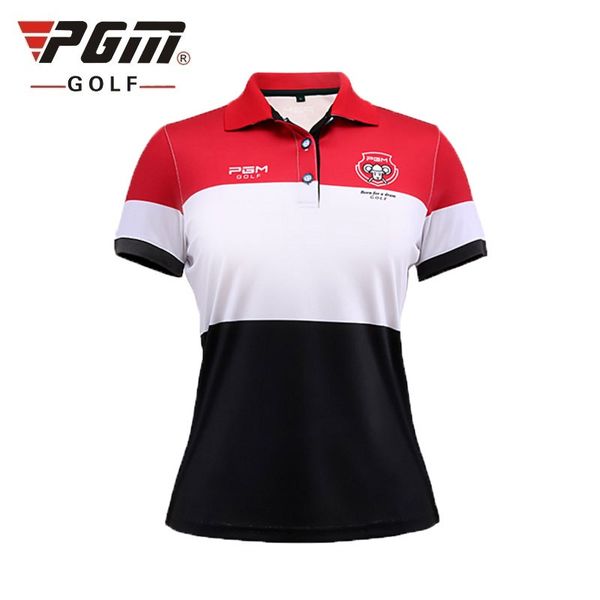 

pgm women golf clothes golf t shirt short-sleeve patchwork polo shirt slim workout polo fitness gym sport clothing aa60467, Black;blue