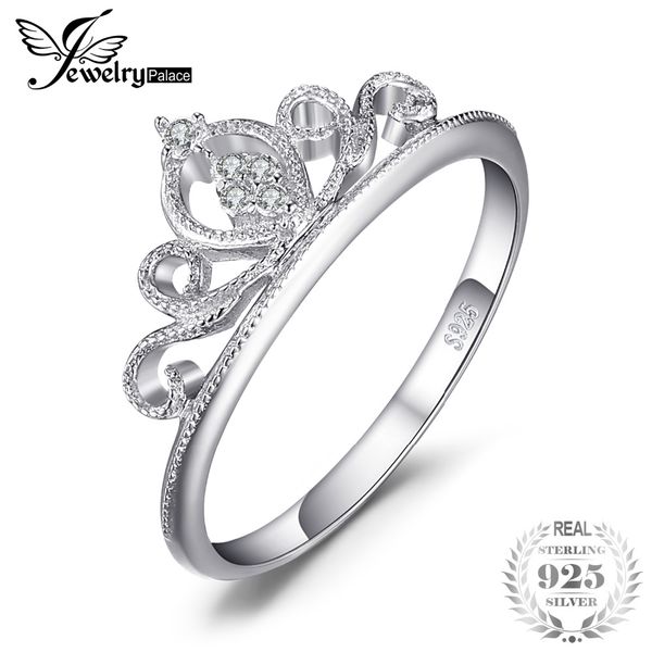 

jewelrypalace crown round anniversary promise engagement ring for women real 925 sterling silver wedding jewelry, Golden;silver