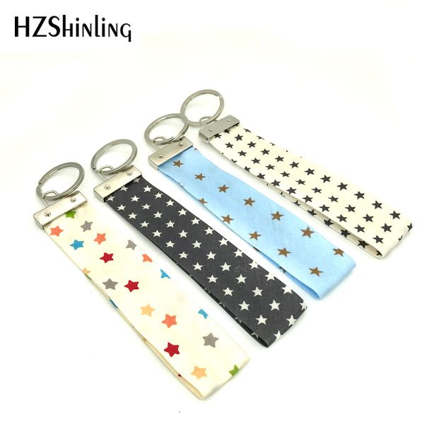 

ribbon 2019 new black white stars keyring blue white fabric key fob fashion keychain pet dogs key holder wristband bag hanger f-003, Silver