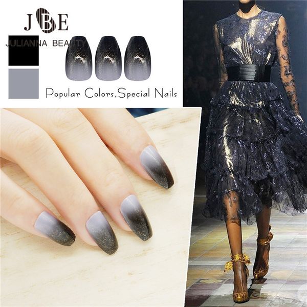 

24pcs pre design fake nails ballerina french acrylic false nails glitter nail tips for nail art fashion fingernail black color, Red;gold