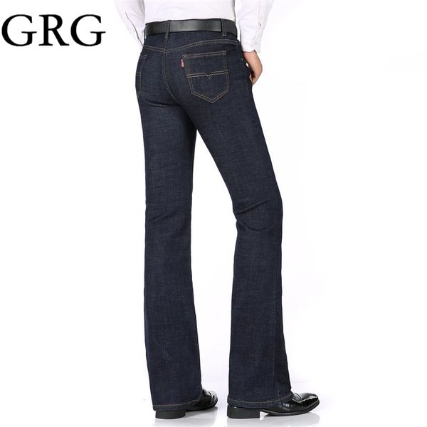 

2018 men spring business casual jeans mid waist black blue flares plus size 26-34