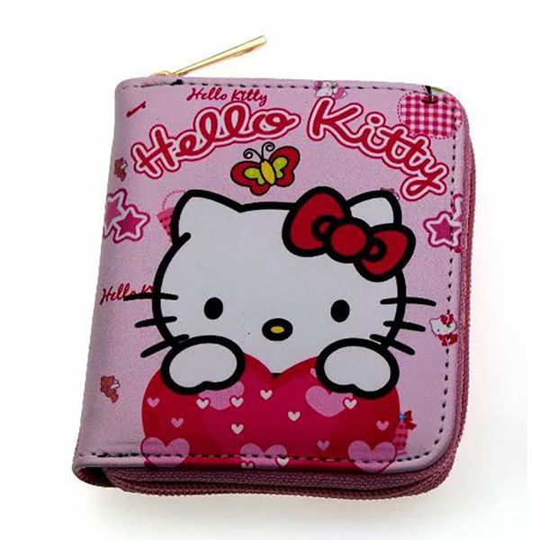 

pink girls hello kiy coin purse women leather zipper wallet small card holder coin pocket gifts lady dollar price bags cartera, White