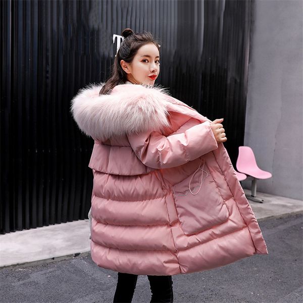 

winter women jackets cotton parkas 2018 fashion thickening warm with fur collar coats medium long loose hooded outerwear dt0399, Black