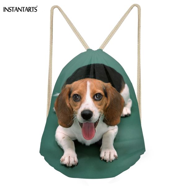 

instantarts kawaii 3d dog beagle printing women men drawstrings bags softback travel storage backpacmultifunction beach bags