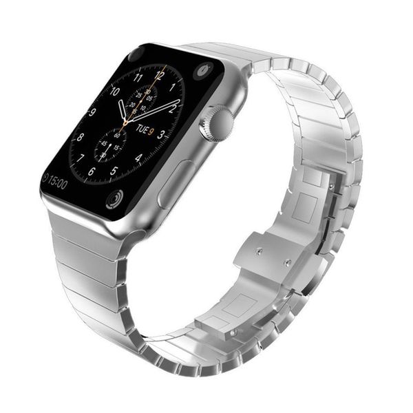 

band stainless steel metal watchband wrist strap link bracelet with butterfly buckle clasp for 38mm 42mm iwatch, Black;brown