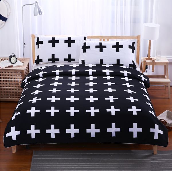 

fashion simple style printed white black cross bedding sets bedclothes geometric soft pillowcase single double size duvet cover