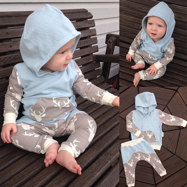 

2018 autumn new baby boy clothing set fashion cotton long-sleeved hooded t-shirt+ trousers 2pcs newborn baby boy clothes set, White