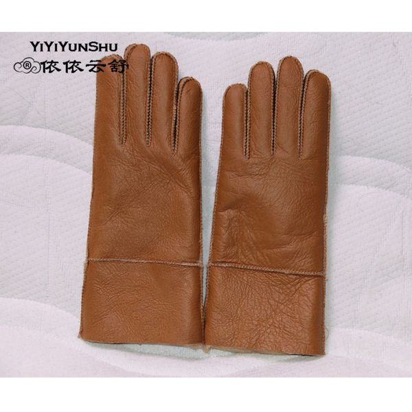 

leather gloves for ladies mitts guantes 100% sheepskin wool mittens gloves women real sheepskin warm elegant genuine, Blue;gray