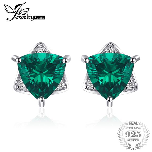 

jewelrypalace triangle shape 2.22ct created emerald stud earrings real 925 sterling silver earrings for women brand fine jewelry, Golden;silver