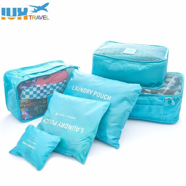 

2018 6pcs/set men and women luggage travel bags packing cubes organizer fashion double zipper waterproof wholesale polyester bag