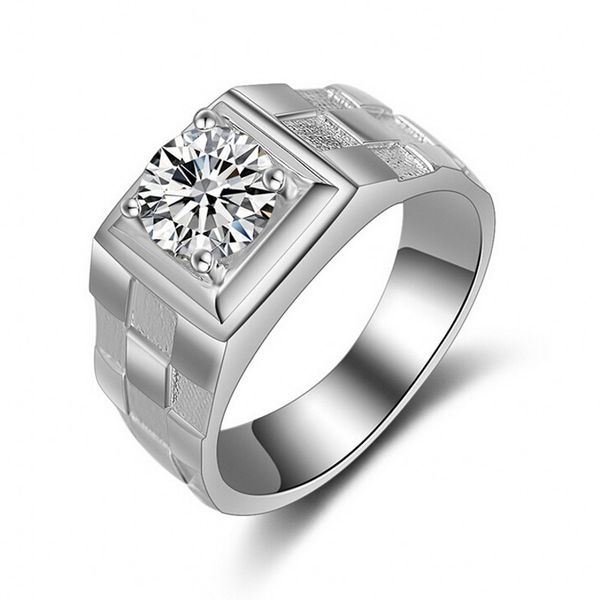 

fashion jewelry watch style solitaire men ring 1.5ct diamond 925 sterling silver emgagement wedding band ring, Slivery;golden