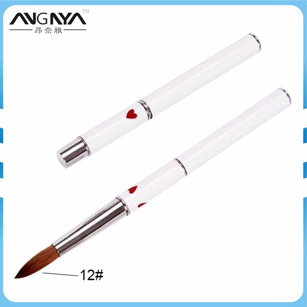 

angnya 10pcs kolinsky sable acrylic nail art brush 12#16# oval painting nail brush with red heart metal handle manicure tools, Yellow