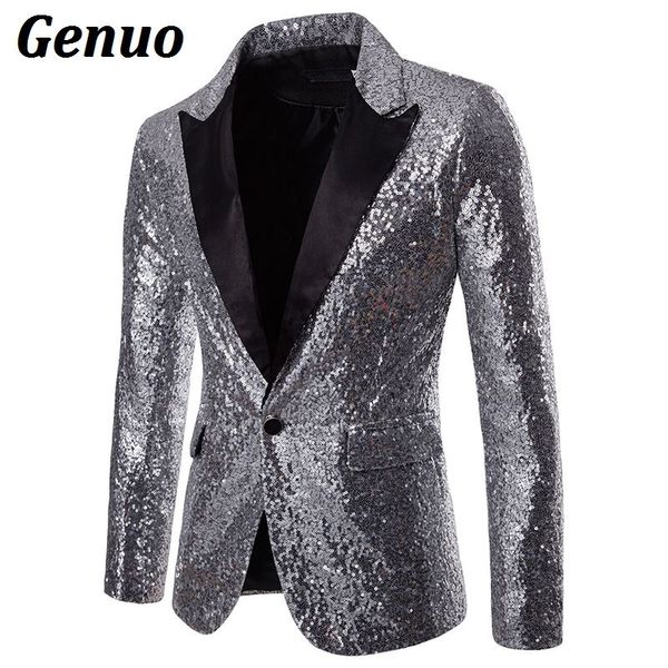 

mens shiny gold sequin glitter blazer jacket men nightclub prom one button suit blazer men dj stage singer blazers costume homme, White;black