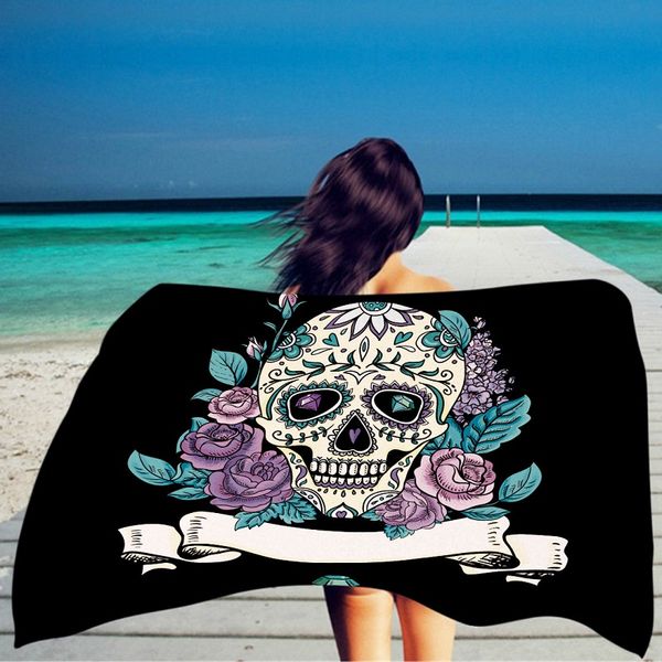 100 150cm Rose Skull Print Bath Beach Towels For Adults Large Women Towel Beach Bikini Shawl Girls Bath Towel Summer Sun Block Towels On Sale Bath