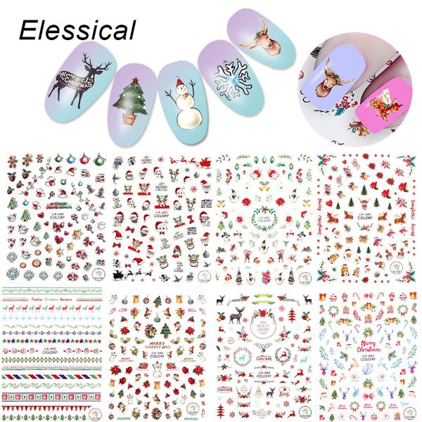 

elessical 1 pcs colorful christmas theme nail art stickers design gel polish decorations nail decals for manicure wy1127-wy1135, Black