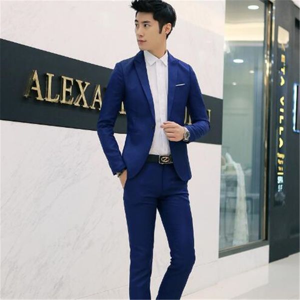 

2018 men clothes blue men suits for wedding 2 piece(jacket+pant+tie) casual stylish slim groom bridegroom tuxedos blazer, White;black
